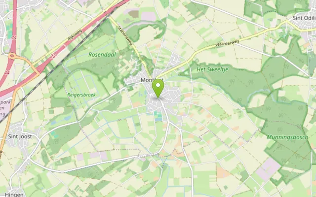Kaart van Montfort met de locatie van Dorpshuis Montfort, Markt 14